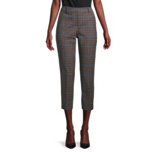 THEORY Treeca Khaki Multi Plaid Wool Blend Cropped Trousers Pants, Size 8